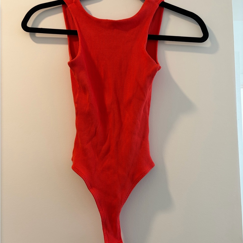 Lulu's Bright Red Ribbed Tank One-Piece Bodysuit